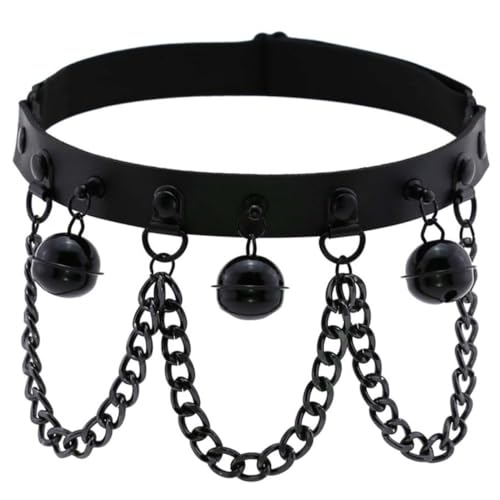 NOLITOY PU Beinschlaufe mit Schwarzer Glockenkette Elastischer Gothic Punk Leg Ring Verstellbarer Beinstreifen für Damen Modisch und Langlebiges Material von NOLITOY