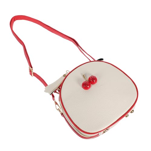 NOLITOY PU Damen Umhängetasche Beige Rot mit Kirschenmotiv Strapazierfähige Crossbody Tasche für Mädchen Dicke Schulterriemen Diebstahlschutz Sommer Handtasche Modeaccessoire von NOLITOY