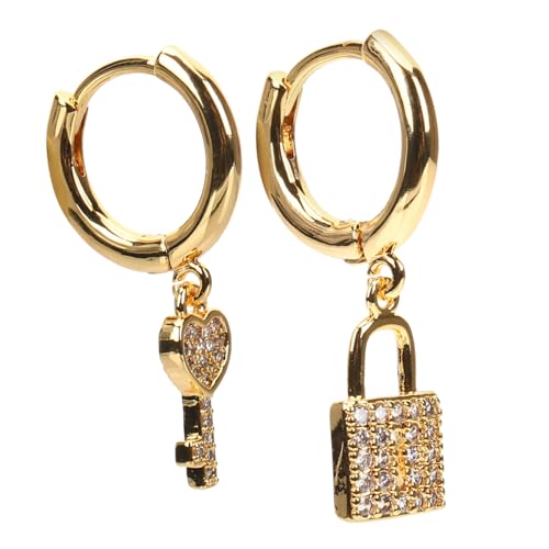 NOLITOY Padlock Schlüssel Ohrringe Dangle Creolen mit Zirkonia Herz Design Damen Schmuck für Alltag Party Geburtstag Hängend Statement Accessoire von NOLITOY