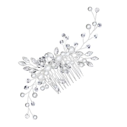 NOLITOY Perlen Haarkamm Braut Hochzeit Haarschmuck Eleganter Brautschmuck Weißer Kristall Haarkamm Hochzeitskopfschmuck für Braut und Blumenmädchen von NOLITOY