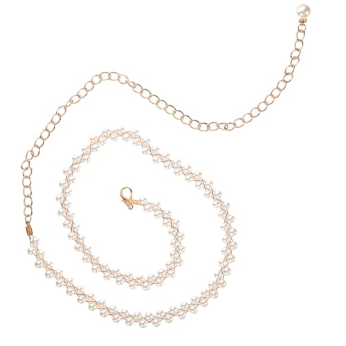 NOLITOY Perlen Taillenkette Damen Doppelte Reihe Goldfarbenes Geflecht Dekorativer Perlengürtel für Kleider Festlich und Langlebig Geeignet für Hochzeit Party Festliche Anlässe von NOLITOY