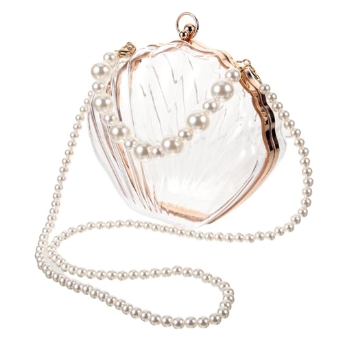 NOLITOY Perlenbesetzte Handtasche Damen Muschel Design Crossbody Umhängetasche Vielseitige Schultertasche mit Kette Transparent Elegant und Strapazierfähig von NOLITOY