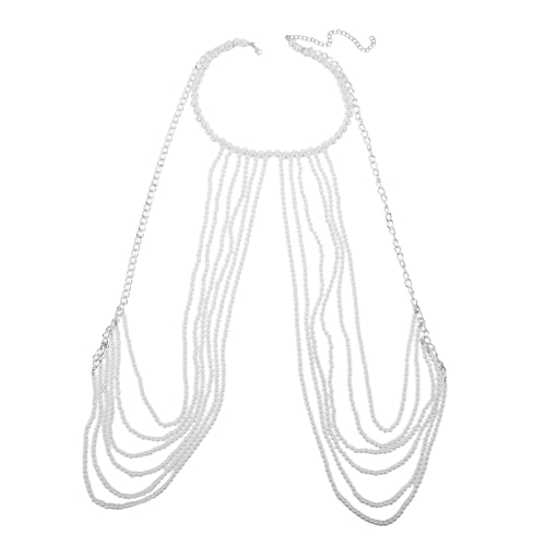 NOLITOY Perlenkörperkette Körperkettenschmuck Körperkette für die Braut Körperschmuck für die Braut Körperschmuck für Frauen Nachahmung Perlenschmuck Bikini-Körperkette Zinklegierung Weiß von NOLITOY