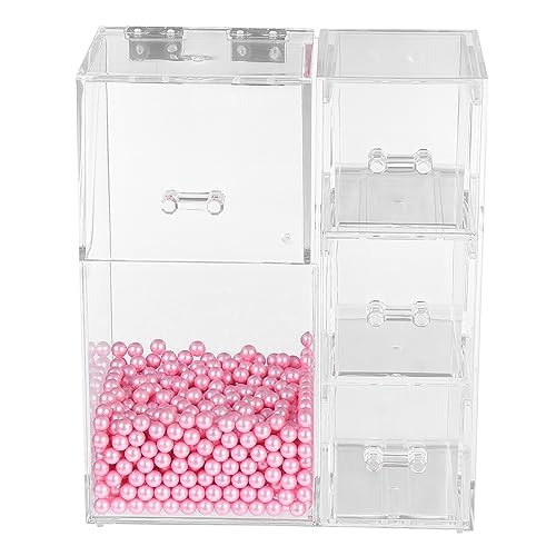 NOLITOY Kosmetik Organizer Mit Deckel Tragbare Make-up-pinsel Aufbewahrungsbox Aus Transparentem Material Und Perlen Für Schminktisch Und Badezimmer Staubdicht Praktisch Und Robust von NOLITOY