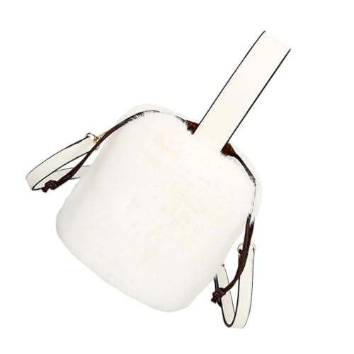 NOLITOY Plüsch Bucket Bag Damen Handtasche mit Tragegriff Stylische Schultertasche Weiche Umhängetasche in Weiß Modisch und Praktisch für Alltag und Besondere Anlässe von NOLITOY
