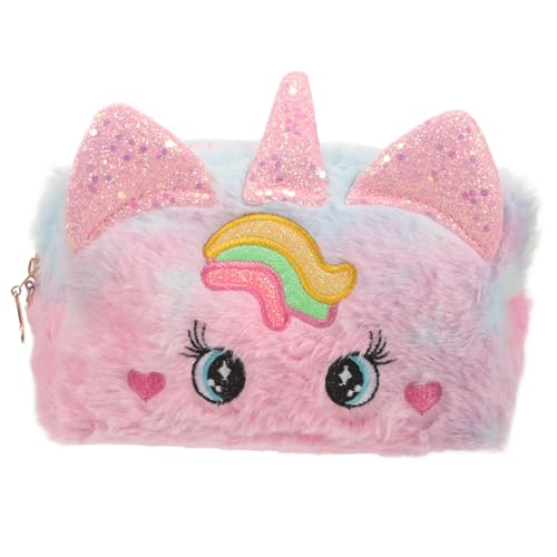 NOLITOY Plüsch Einhorn Kosmetiktasche Mädchen Sanft Niedlich Groß Geräumig Tragbare Kulturbeutel Schminktasche Reise Make up Tasche Handtasche für Teenager Rosa von NOLITOY