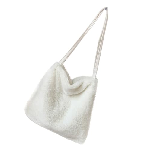 NOLITOY Plüsch Schultertasche Damen Kompakt und Leicht Große Kapazität Abnehmbarer Haarbommel Tragbare Umhängetasche für Herbst Winter Modische Tasche für Studenten und Alltag von NOLITOY
