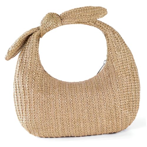NOLITOY Polyester Damen Handtasche mit Schleife Gewebte Sommer Clutch Strapazierfähige Umhängetasche mit Großem Fassungsvermögen Modische Tasche für Alltag und Urlaub von NOLITOY