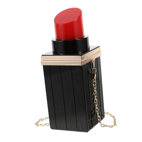 NOLITOY Praktische Resin Clutch Tasche Damen Elegant Abendtasche mit Kettengurt Stilvolle Lippenstift Form Handtasche für Dinner Party Bankett Tanzveranstaltungen Schultertasche Schwarz von NOLITOY