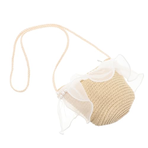 NOLITOY Prinzessinnen Stroh Strandtasche für Mädchen Geflochtene Candy Basket Bag Modische Crossbody Handtasche mit Perlenimitat Geräumige Beach Tote Vielseitig für Sommer und Alltag von NOLITOY