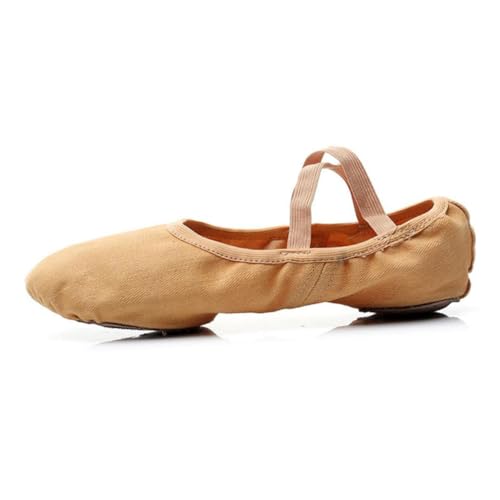 NOLITOY Professionelle Damen Tanzschuhe mit Elastischem Band Rutschfester Vollgummisohle Langlebigem Material Geeignet für Ballett Jazz Yoga und Modernes Tanzen Kamel Farbe von NOLITOY