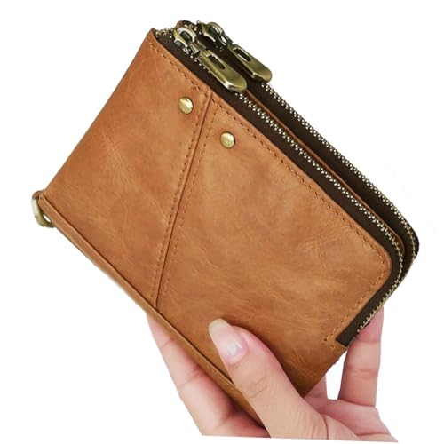 NOLITOY RFID Schutz Herren Geldbörse aus Echtem Material Wallet mit Münzfach Multifunktionale Kartenhülle Schlanke Geldklammer für Männer Modische Khaki Kurzbörse für Alltag und Büro von NOLITOY
