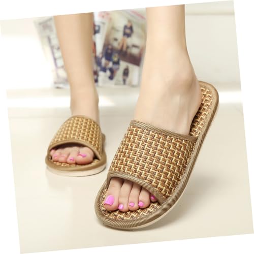 NOLITOY Rattan Geflochtene Sommerschuhe Damen Herren Atmungsaktive Rutschfeste Haussandalen mit Plateau Leichte Angenehme Indoor slipper für Zuhause Passend zu Jeans und Röcken Hellbraun von NOLITOY