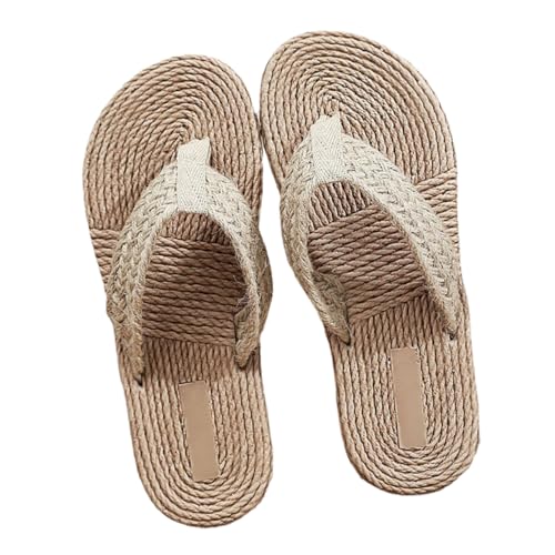 NOLITOY Retro Damen Hausschuhe Sommer Indoor Slipper mit Geflochtenem Hanfseil Atmungsaktiv Leicht Rutschfest Japanischer Stil Angenehm und Langlebig für Zuhause von NOLITOY