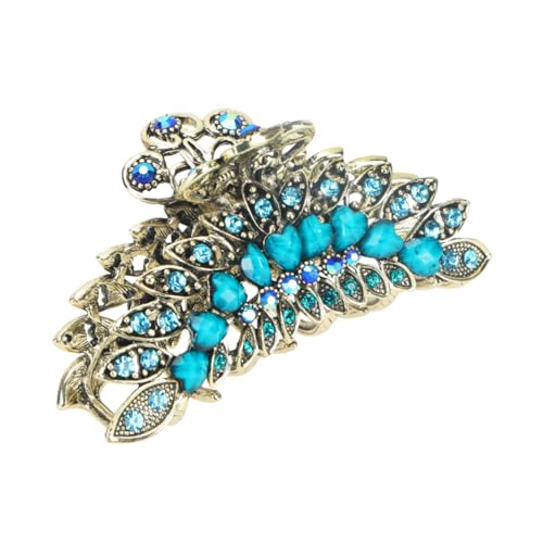 NOLITOY Retro Haarklammer mit Blauen Strasssteinen Großer Rutschfester Haarclip für Ponytail Modischer Haarschmuck für Damen und Mädchen Langlebiger Griff für Langes Haar Stilvolle von NOLITOY