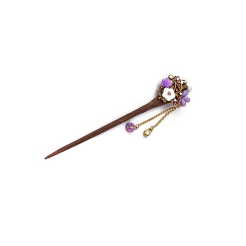 NOLITOY Vintage Holz Haarnadel Mit Blumenmuster Retro Haarstick Aus Bronze Und Holz Für Frisuren Für Damen Und Traditionelle Haarstylings Zufälliges Design von NOLITOY