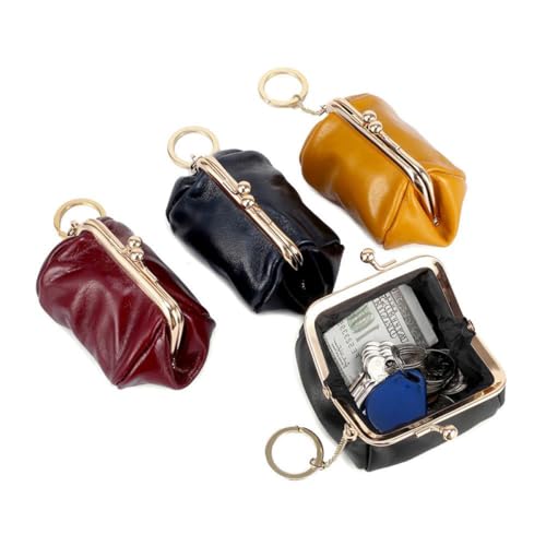 NOLITOY Retro Ölgewachstes Echtleder Münzbörse für Damen Widerstandsfähige Kleine Geldbörse mit Schlüsselring Vielseitige Aufbewahrung für Münzen Ohrhörer und Kleinteile Handliche Clutch von NOLITOY