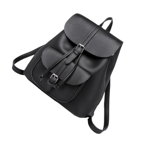 NOLITOY Retro PU Rucksack Damen Langlebig Großer Kapazität Modisch Vielseitig Alltag Reise Schwarz von NOLITOY