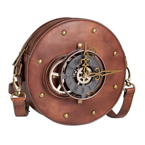 NOLITOY Retro Steampunk Schultertasche Damen PU Rund Vintage Punk Handtasche mit Verstellbarem Riemen Große Kapazität Vielseitige Umhängetasche für Alltag und Freizeit von NOLITOY