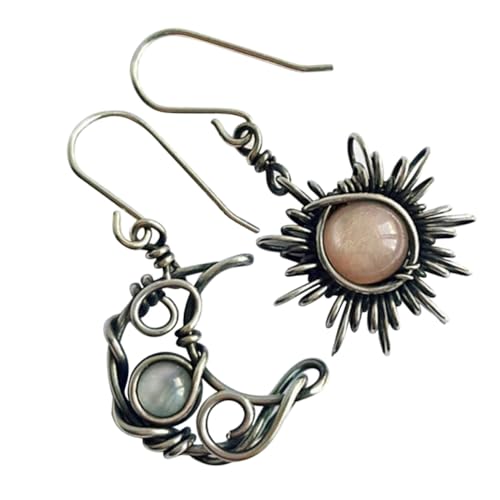 NOLITOY Retro Sun And Moon Ohrringe Damen Asymmetrisch Mond Tropfen Ohrschmuck Leicht für Alltag und von NOLITOY