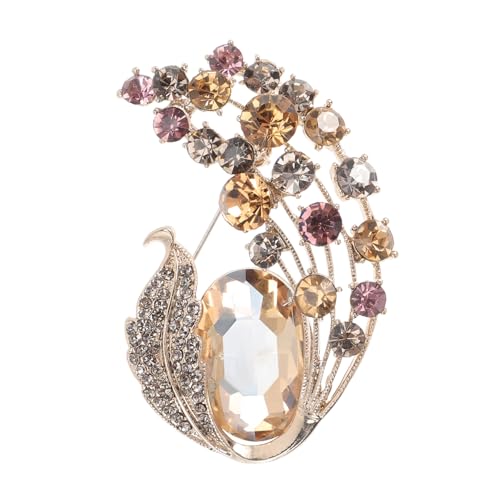 NOLITOY Rhinestone Brosche Damen Glitzer Anstecknadel für Mantel Blazer Pullover Schal Modischer Lapel Clip Elegante Strassbrosche Champagnerfarben Vintage Glamourös von NOLITOY