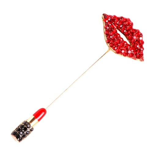 NOLITOY Rhinestone Lippenstift Brosche Metall Anstecknadel für Kleidung und Hut Damen Modische Rote Lippen Form Langlebige Legierung Geschenkidee von NOLITOY