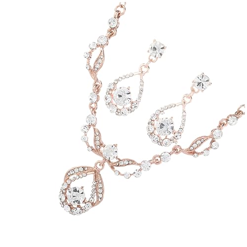 NOLITOY Rhinestone Schmuckset Damen Halskette und Ohrringe Roségold Hochzeit Brautschmuck für Brautmutter Trauzeugin Valentinstag Party von NOLITOY