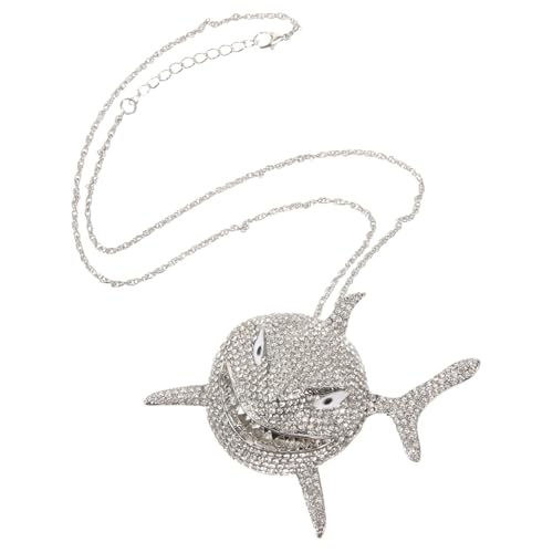 NOLITOY Rhinestone Shark Anhänger Halskette Damen Vintage Punk Ketten Schmuck Leichtes Metall Strand Party Accessoire von NOLITOY