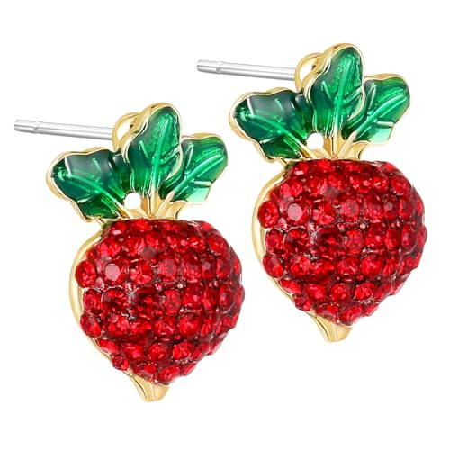 NOLITOY Rote Radieschen Ohrringe Damen Ohrstecker mit Glitzerstein Lustiger Ohrschmuck Auffällige Accessoires für Party Alltag und Festtage Geschenkidee für Frauen von NOLITOY