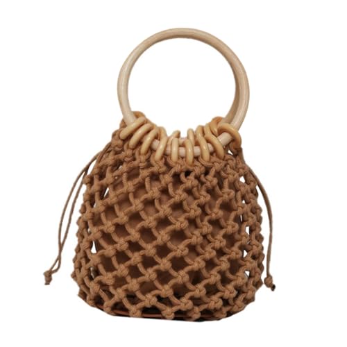NOLITOY Runde Handtasche mit Holzgriff Damen Strandtasche Weaving Beach Pouch Sommer Reise Tasche Modisch Robust Volumen für Alltag Shopping Party von NOLITOY