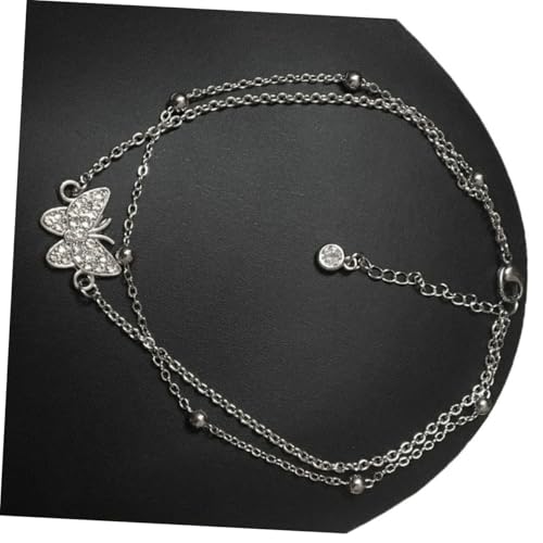 NOLITOY Schimmerndes Doppellagiges Fußkettchen Damen mit Funkelndem Schmetterlings Zirkonia Anhänger Modisches Sommer Schmuckaccessoire Vielseitig Kombinierbar Elegantes Fußschmuck Design von NOLITOY