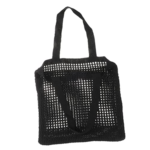 NOLITOY Schlichte Leichte Gehäkelte Damen Schultertasche mit Hohlmuster Umhängetasche Vielseitig Einsetzbar für Alltag Arbeit Freizeit Strand und Shopping Schwarzes Design von NOLITOY