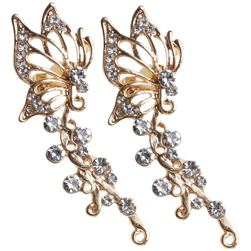 NOLITOY Schmetterling Ohrclips Damen mit Strassbesatz Modische Ohrringe für Mädchen und Frauen Eleganter Modeschmuck für Alltag und Party Goldfarbene Ohrklemmen von NOLITOY