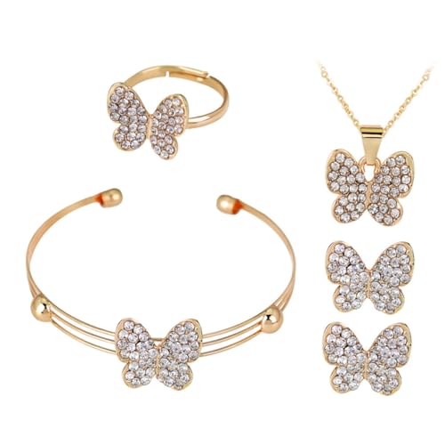 NOLITOY Schmetterling Schmuck Damen Wassertröpfchen Anhänger Halskette Ohrstecker Ring Armband Elegant für Hochzeit Party Abendveranstaltung Geschenk von NOLITOY