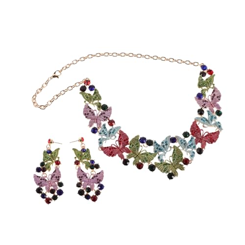 NOLITOY Schmetterling Schmuckset Hypoallergen Anhänger Halskette Ohrringe Farbige Statement Brautschmuck für Hochzeit Ball und Brautjungfer Accessoires von NOLITOY