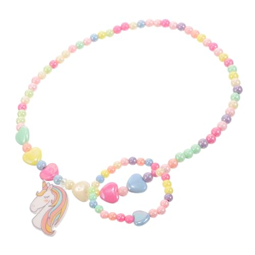 NOLITOY Schmuckset Einhorn Perlen Halskette Armband aus Leicht und Robust Niedliches Design für Mädchen Geburtstagsgeschenk und Partyaccessoire von NOLITOY