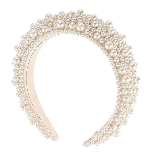 NOLITOY Schwamm-perlen-stirnband Vintage Barockstirnband Perlen-haarband Retro Barockstirnband Perlenstirnband Für Mädchen Barockes Stirnband Aus Perlen Weiß Damen Schmuck Hochzeit von NOLITOY