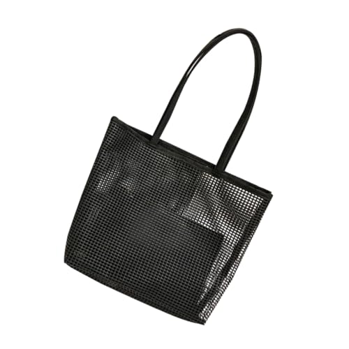 NOLITOY Schwarze Mesh Schultertasche Damen Leichtgewichtige Hohlraum Strandtasche mit Multifunktionaler Handtasche und Kleiner Kosmetiktasche Für Urlaub Shopping Alltag von NOLITOY