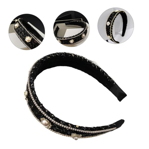 NOLITOY Schwarzes Breites Perlen haarband mit Funkelnden Strasssteinen Modisches Damen stirnband Leicht Langlebig Komfortabel für Alltag Party Geschenkidee von NOLITOY