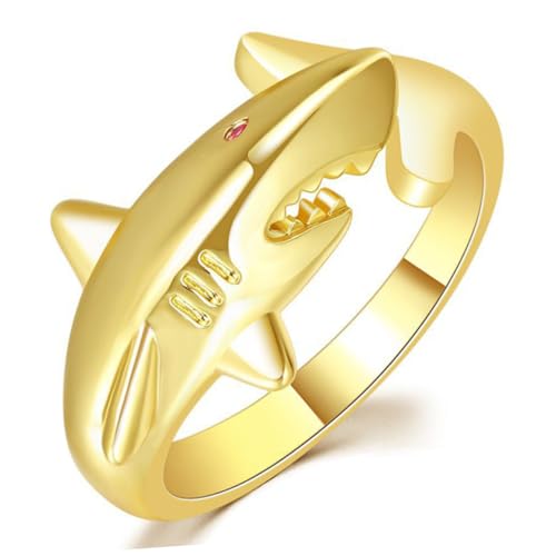NOLITOY Shark Ring Damen Offener Verstellbarer Statement Fingerring aus Kupfer für Teen Party Hochzeit Abschlussball Schmuck von NOLITOY