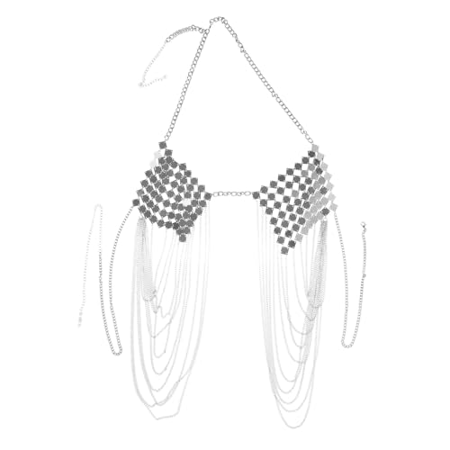 NOLITOY Silberne Bikini Body Chain mit Metallanhängern Verstellbare Körperkette für Damen und Mädchen Eleganter Körperschmuck für Party Strand und Festival Hautfreundliches Material von NOLITOY