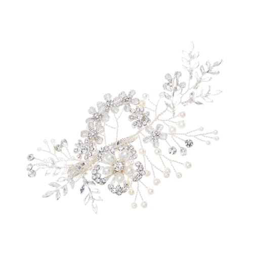 NOLITOY Silberne Haarklammer mit Design Zarte Strasssteine und Künstliche Perlen Eleganter Brautschmuck Festlicher Haarclip für Hochzeit Braut und Brautjungfern Modisches Accessoire von NOLITOY