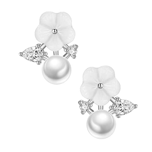NOLITOY Silberne Perlen Ohrstecker mit Blumenmotiv Modisch Leicht Umweltfreundlich Elegant für Damen Geeignet für Partys und Alltag Verarbeitet Langlebig und Komfortabel von NOLITOY