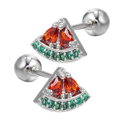 NOLITOY Silberohrringe Damen Ohrstecker Wassermelonendesign Leicht Komfortabel Alltagsschmuck Geschenkidee für Mädchen Frauen Trendige Frucht Ohrringe von NOLITOY