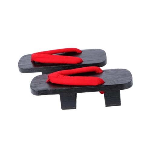 NOLITOY Sommer Clogs Holz Platform Sandalen mit Zwei zähnen Rote Streifen und Schwarzer Holzsohle Unisex Slipper für Freizeit Outdoor und Alltag von NOLITOY
