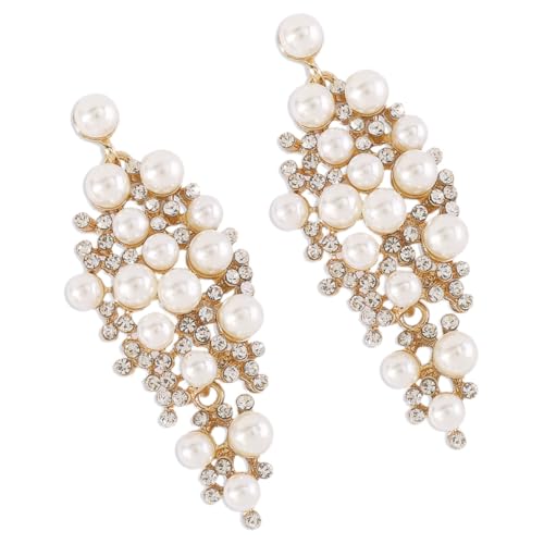 NOLITOY Statement Perlenohrringe Damen Modische Geometrische Ohrstecker mit Strass Weiße Simulierte Perlen Elegante Ohrhänger für Party Hochzeit Alltag Geschenk für Frauen und Mädchen von NOLITOY