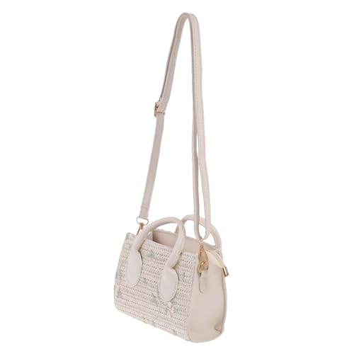 NOLITOY Stilvolle Damen Strohtasche mit Abnehmbarem Schultergurt Vielseitige Kleine Crossbody Handtasche Schicke Weiße Umhängetasche für Alltag und Strand von NOLITOY