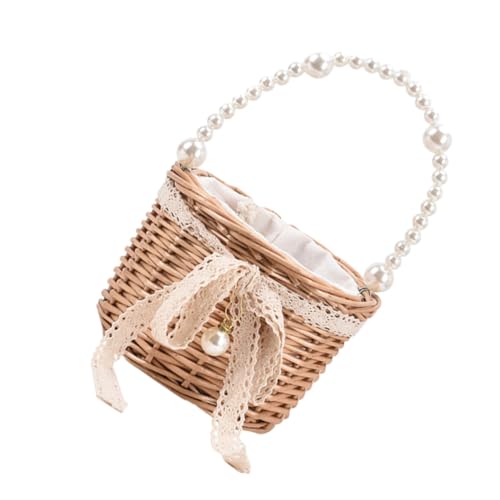 NOLITOY Stilvolle Handtasche aus Gewebtem Rattan mit Perlendetail Leichte Strandtasche für Damen Kompakte Reisetasche mit Praktischem Stauraum für Sommerurlaub und Alltag von NOLITOY