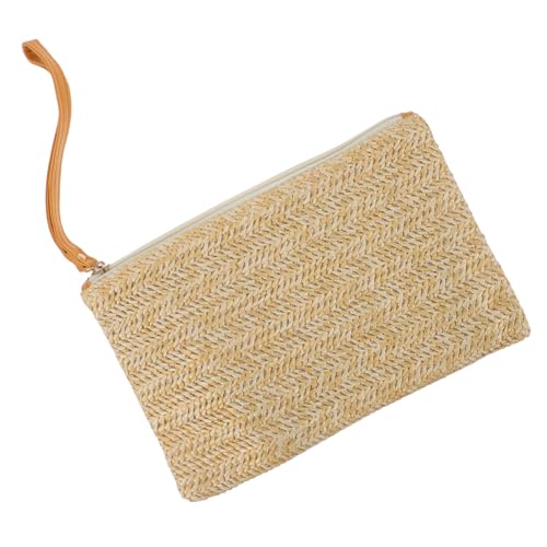 NOLITOY Strandtasche Damen Kleine Stroh Clutch Handtasche mit Reißverschluss Sommer Geldbörse für Handy Kosmetik Schlüssel Vielseitig für Alltag Reise von NOLITOY