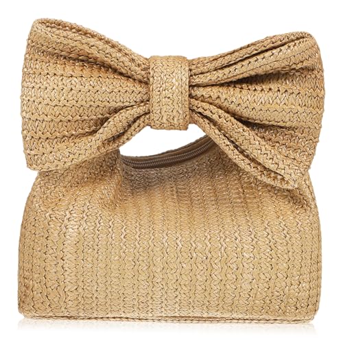 NOLITOY Strandtasche Damen Strohtasche mit Schleife Leichte Langlebige Clutch Handtasche aus Natürlichem Stroh Vielseitig als Handtasche und Geldbörse für Sommer Strand und Alltag von NOLITOY